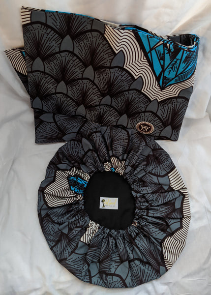 Colorful Ankara cotton fabric material head wrap, head tie, gele reversible . Have matching wallet, shawl, face mask and/or handbag, if available. gray sky blue black white