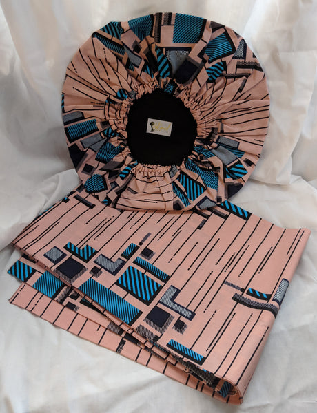 Colorful Ankara cotton fabric material head wrap, head tie, gele reversible pink blue
