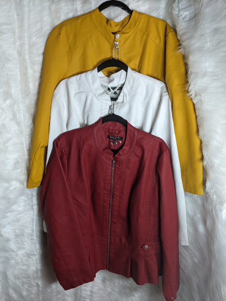 Women's light weight and waterproof jackets.  Shell: 100% polyurethane leather and Inner Lining: 100% polyester