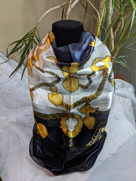 Colorful silky scarves made of 100% polyester, can be worn for any occasion.  Measurement: 40 inches x 40 inches