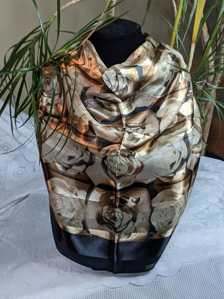 Colorful silky scarves made of 100% polyester, can be worn for any occasion.  Measurement: 40 inches x 40 inches