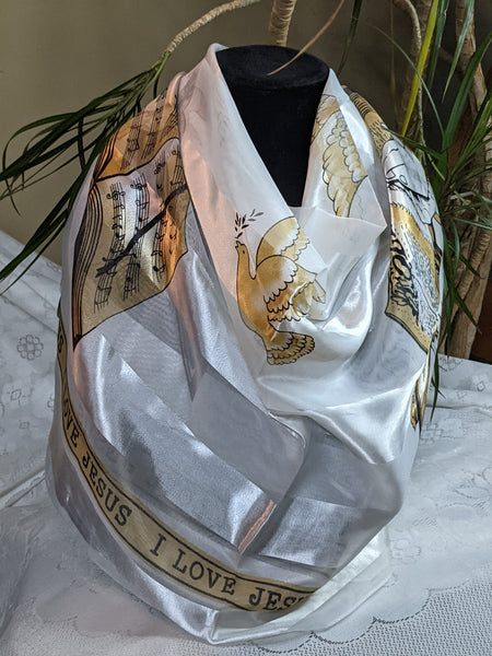 Colorful silky scarves made of 100% polyester, can be worn for any occasion.  Measurement: 40 inches x 40 inches