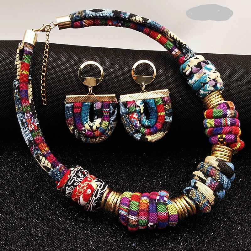 You Can Order This African Multilayer Fabric Choker And Hoop Earring Set Online!