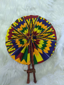 Colorful Ankara Fabric foldable hand fan with leather handles