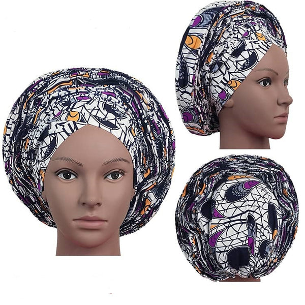 Colorful Pre-Made easy pre-tied African Ankara cotton material Headwrap Gele white purple black orange