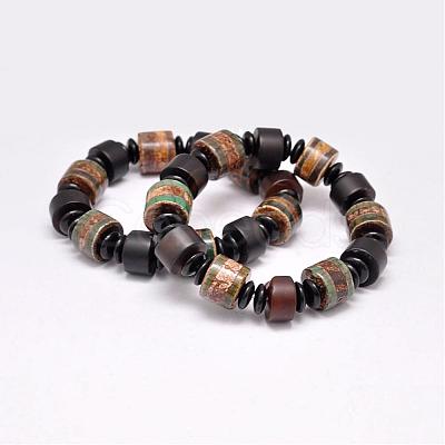 Natural & Dyed Agate Beads Stretch Bracelets, Tibetan Style dZi Beads Bracelets, with Acrylic Spacer Beads, Colorful Size: about 2-1/8"~2-3/8"(52~60mm) inner diameter, beads: 10~16x4~14mm.