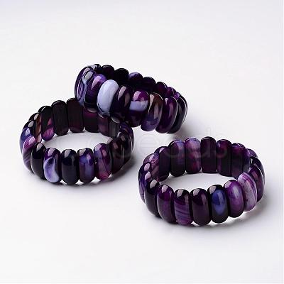 Natural Agate Beaded Stretch Bracelets, Oval, Purple Size: about 2-1/4"~2-3/8"(57~59mm) inner diameter; Beads: about 24~25x10~11x8~9mm.