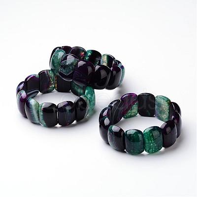 Natural Agate Beaded Stretch Bracelets, Oval, Prussian Blue Size: about 2-3/8"(59~60mm) inner diameter; Beads: about 24.5~25x17~17.5x8.5~9mm.