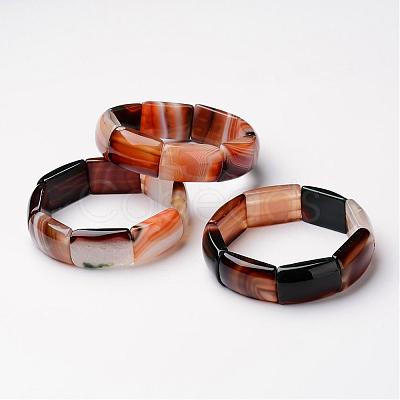 Natural Agate Stretch Bracelets, Rectangle, Peru Size: about 2-3/8"~2-1/2"(59~61mm) inner diameter; Beads: about 18~19x27~28x8~9mm.