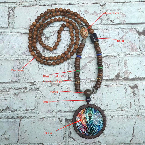 Vintage Handmade Nepal Mala Wood Beads Pendant and Necklace