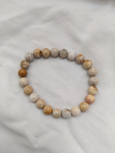 Unisex natural color glass beads with elastic band size 8mm