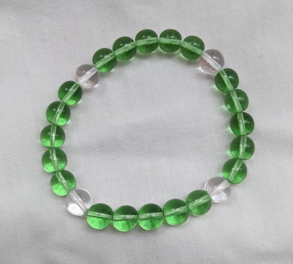 Unisex light green clear glass beads with elastic band size 8mm