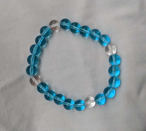 Unisex sky blue clear glass beads with elastic band size 8mm