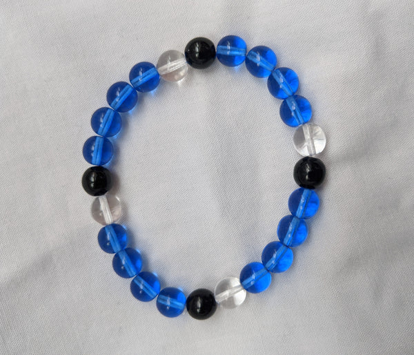 Unisex blue black clear glass beads with elastic band size 8mm