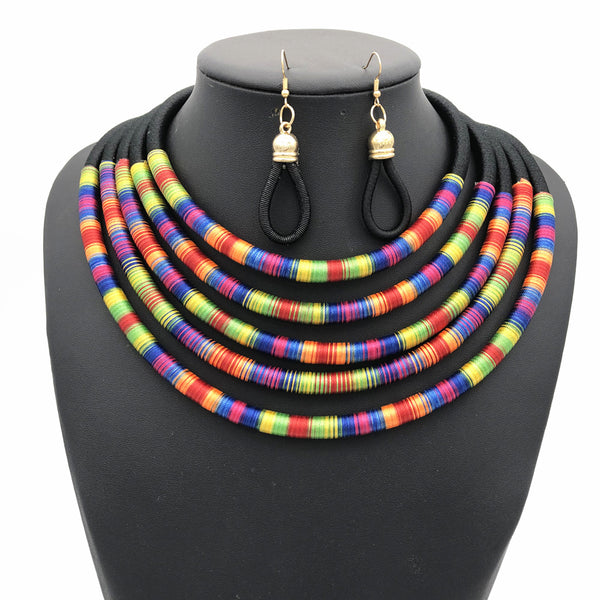 Black multilayer colorful fabric choker jewelry set