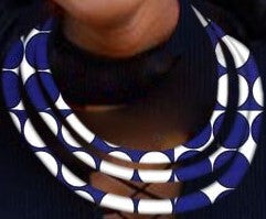 Blue white African Print Ankara cotton Fabric material magnetic tri-layer necklace. Matching earrings, bracelets and clutch bag sold separately. 