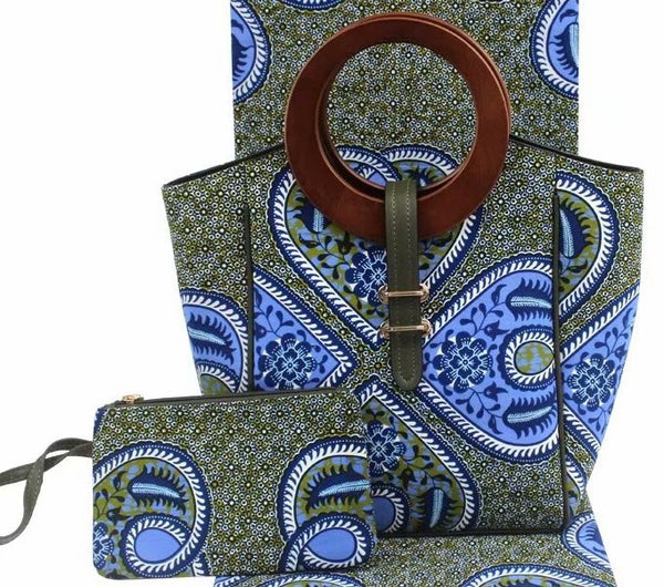 Ankara Cotton fabric wooden handle hand bag pocketbook 