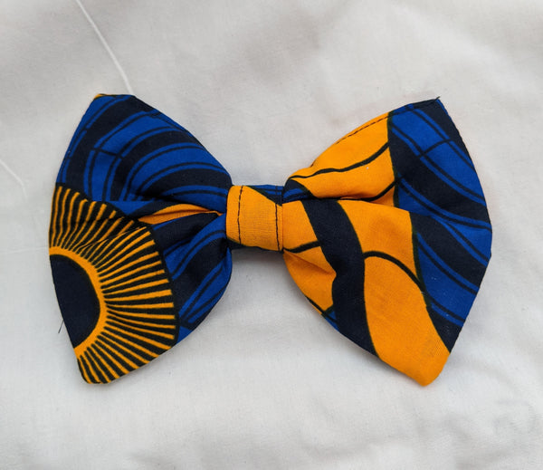 Blue Gold Black 3 African Ankara cotton fabric pretied clip on bowtie 