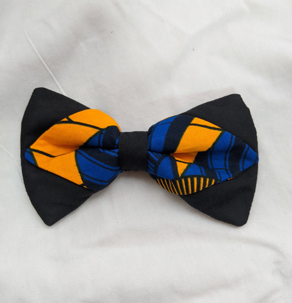 Blue Gold Black 4 African Ankara cotton fabric pretied clip on bowtie 