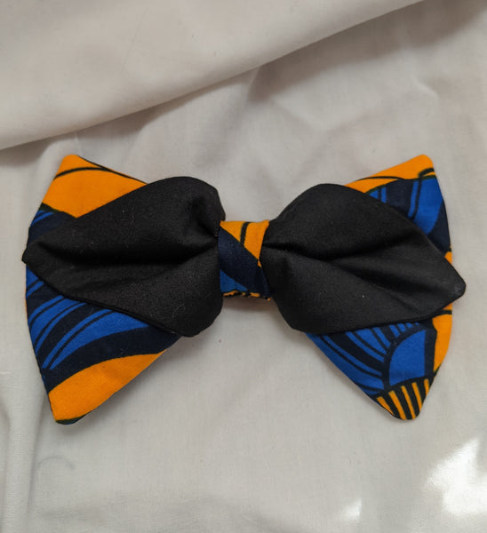 Blue Gold Black 5 African Ankara cotton fabric pretied clip on bowtie 