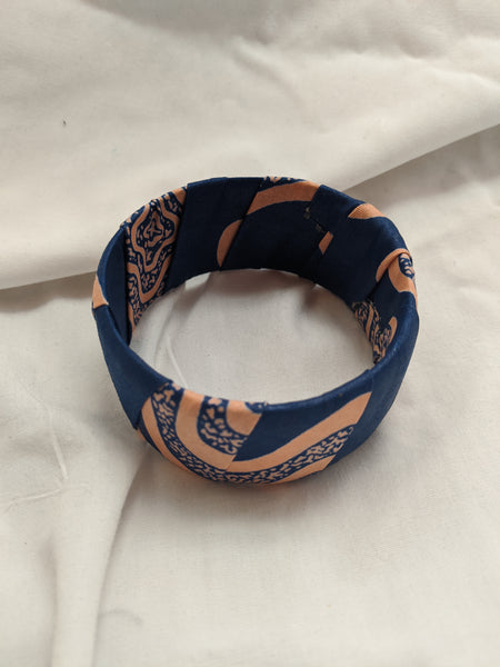 Colorful wide band Ankara cotton wrapped Fabric design blue peach bracelet bangle