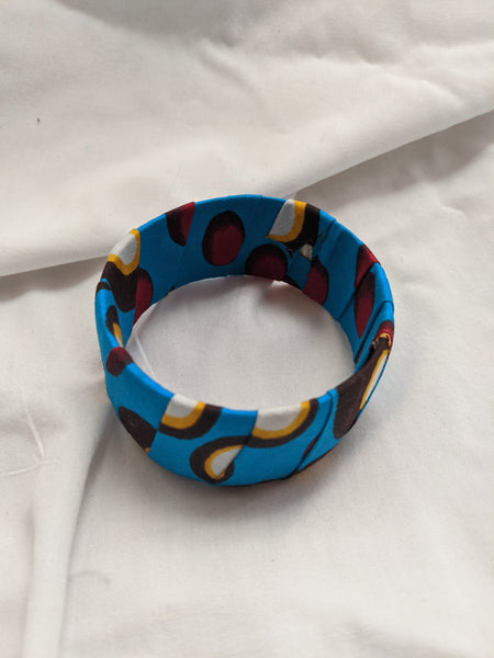 Colorful wide band Ankara cotton wrapped Fabric design yellow gold black white sky blue red bracelet bangle