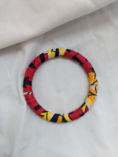 Colorful band Ankara cotton wrapped Fabric design yellow gold red black white bracelet bangle