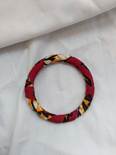 Colorful band Ankara cotton wrapped Fabric design red black white orange bracelet bangle