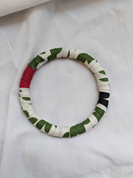 Colorful band Ankara cotton wrapped Fabric design white green red bracelet bangle
