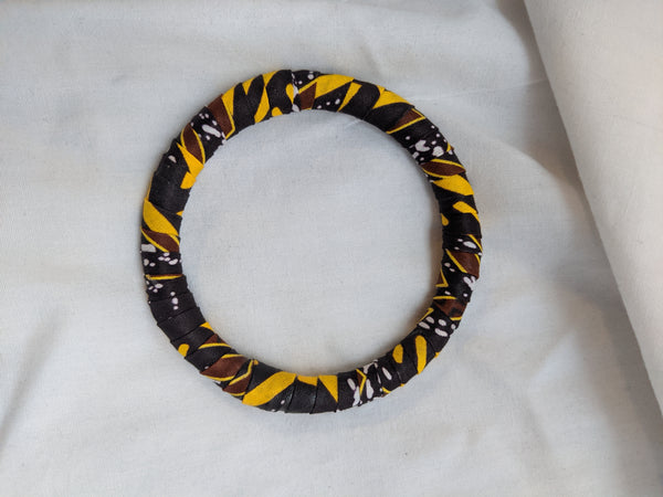 Colorful band Ankara cotton wrapped Fabric design yellow gold black white brown bracelet bangle