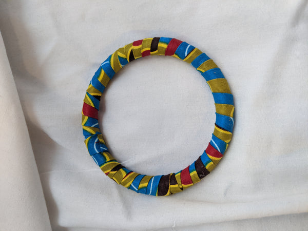 Colorful band Ankara cotton wrapped Fabric design yellow gold red blue green black white bracelet bangle