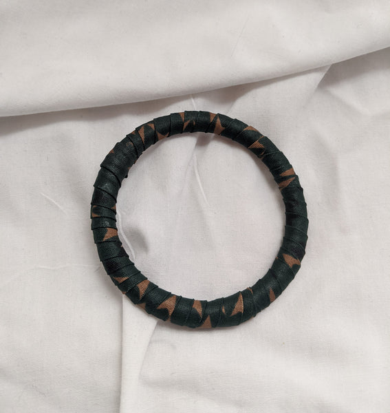 Colorful band Ankara cotton wrapped Fabric design green brown bracelet bangle