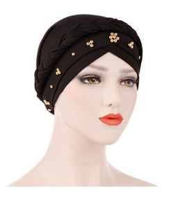 Black polyester and stretchable braided head cap with gold beads 5