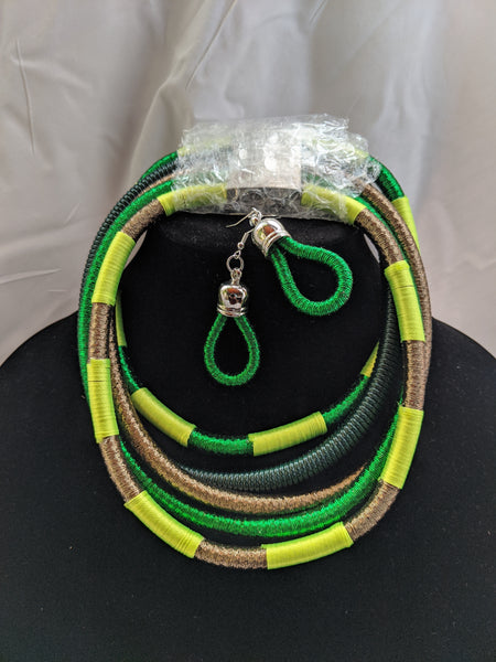 Green Gold multilayer fabric choker jewelry set