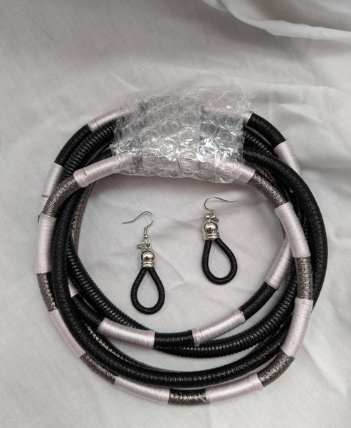 Black White multilayer fabric choker jewelry set