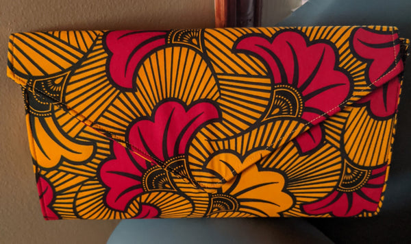Red Yellow black Flowers African Print Ankara cotton Fabric material Clutch bag. Matching earrings, bracelet and necklace sold separately.   