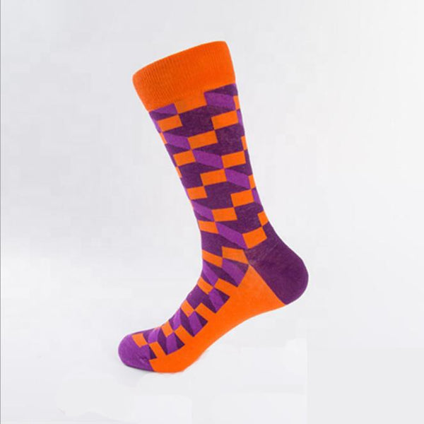 Unisex male female colorful cotton lycra good quality fabric orange purple design socks