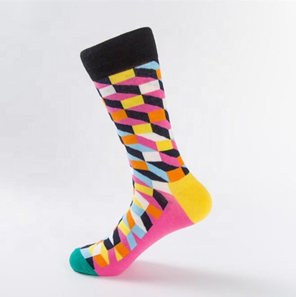 Unisex male female colorful cotton lycra good quality fabric gold yellow black white sky blue orange design socks