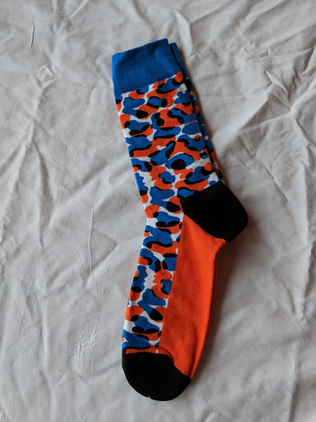 Unisex male female colorful cotton lycra good quality fabric blue orange black white tiger design socks