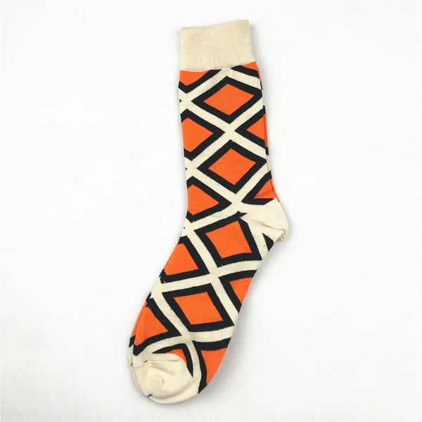 Unisex male female colorful cotton lycra good quality fabric off white orange black design socks
