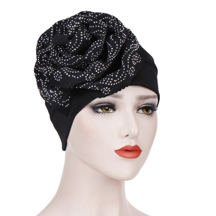 Polyester stretcable stylish diamond stones one size fits adjustable hat cap black