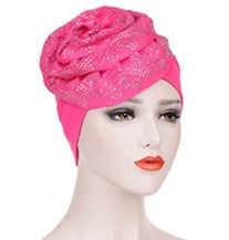 Polyester stretcable stylish diamond stones one size fits adjustable hat cap pink
