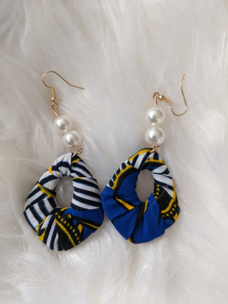 Small size African Ankara fabric pearls earrings for pierced ears