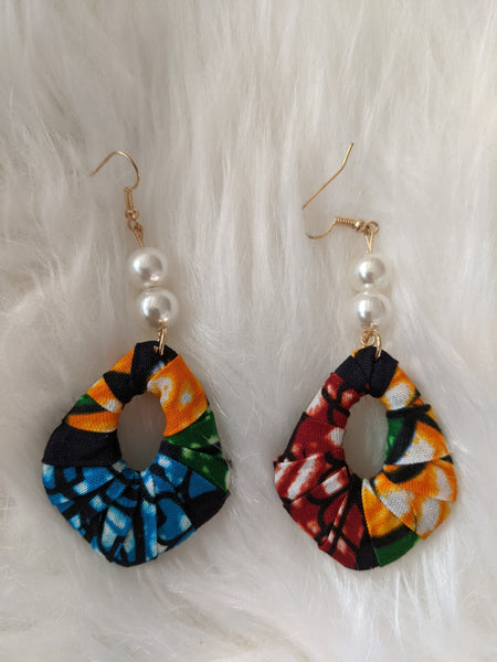 Small size African Ankara fabric pearls earrings for pierced ears