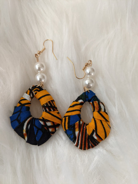 Small size African Ankara fabric pearls earrings for pierced ears