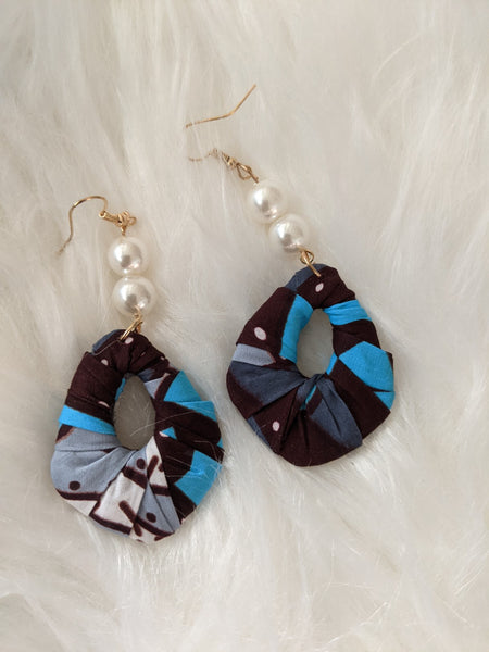 Small size African Ankara fabric pearls earrings for pierced ears