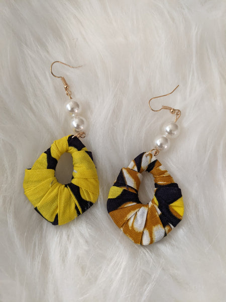 Small size African Ankara fabric pearls earrings for pierced ears