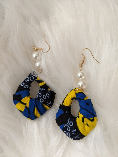 Small size African Ankara fabric pearls earrings for pierced ears