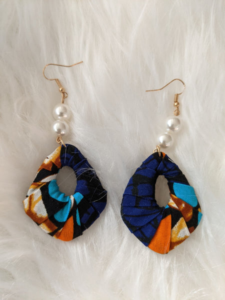 Small size African Ankara fabric pearls earrings for pierced ears