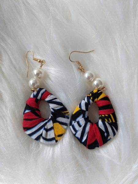 Small size African Ankara fabric pearls earrings for pierced ears